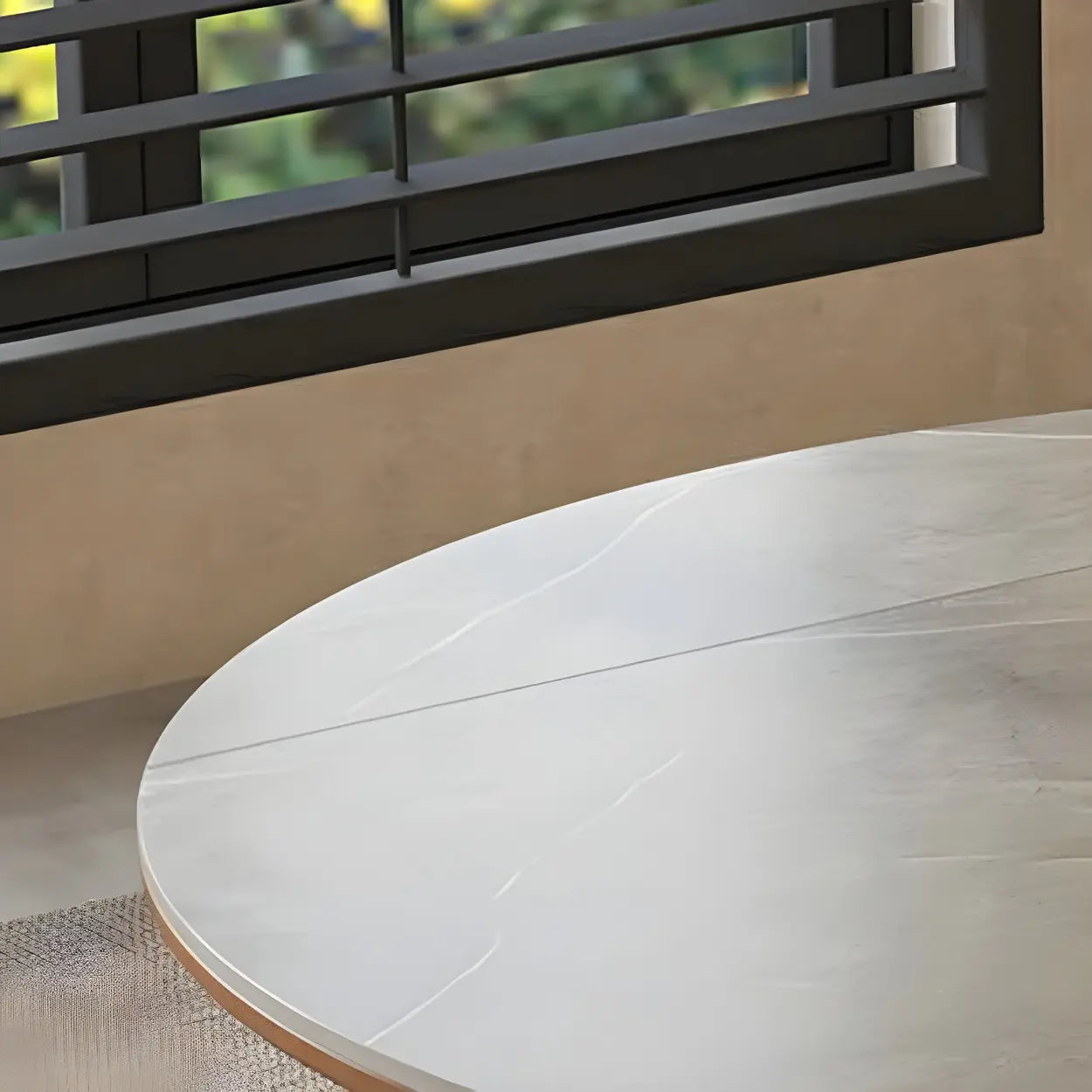 Modern Oval Stone-Top Extendable Wooden-Leg Dining Table