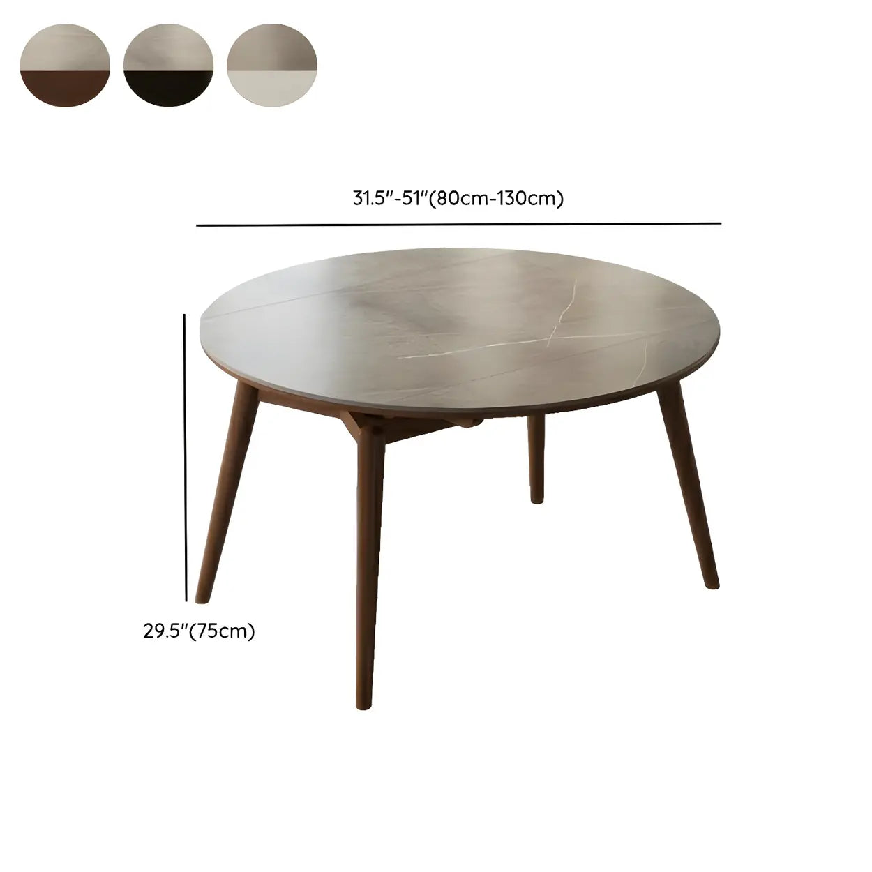 Modern Oval Stone-Top Extendable Wooden-Leg Dining Table