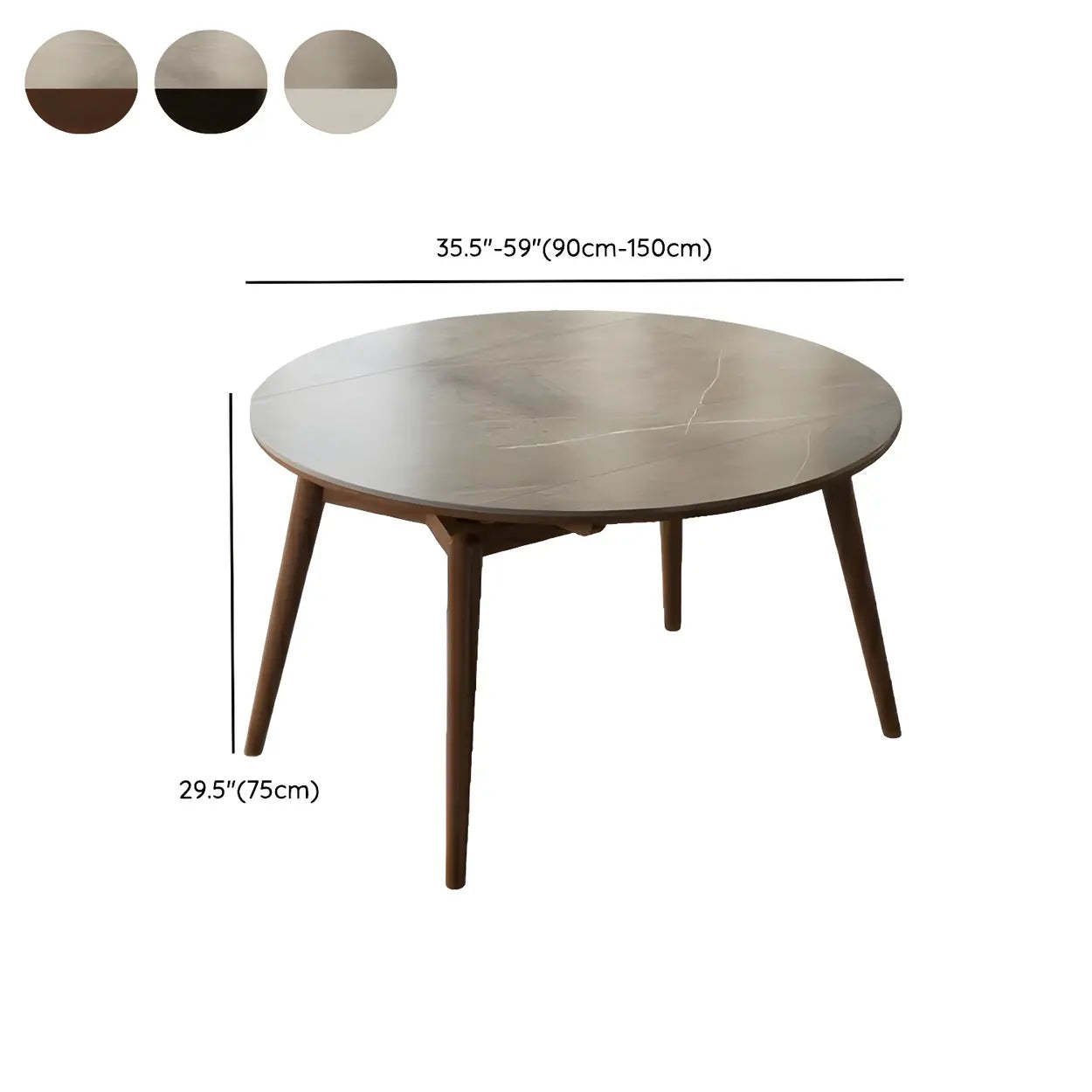 Modern Oval Stone-Top Extendable Wooden-Leg Dining Table