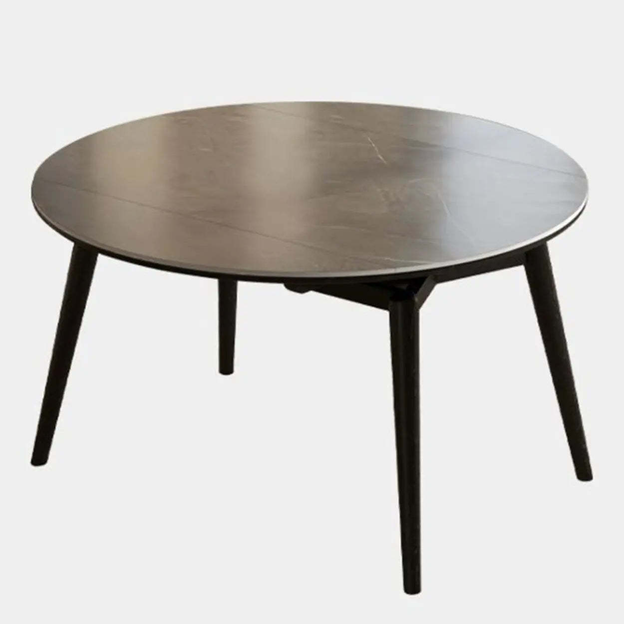 Modern Oval Stone-Top Extendable Wooden-Leg Dining Table — Black / Table Only