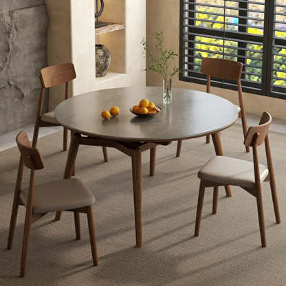Modern Oval Stone-Top Extendable Wooden-Leg Dining Table — White / Table Only