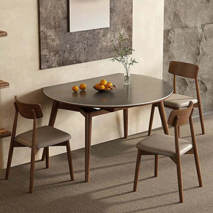 Modern Oval Stone-Top Extendable Wooden-Leg Dining Table — White / Table Only