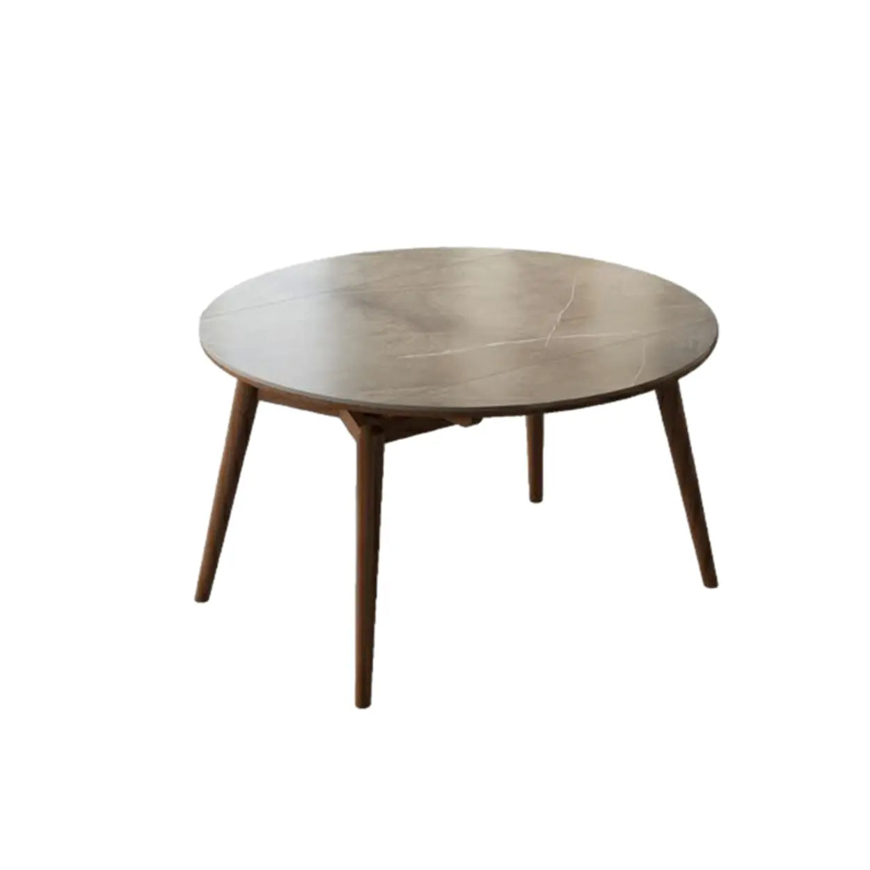 Modern Oval Stone-Top Extendable Wooden-Leg Dining Table — Walnut / Table Only
