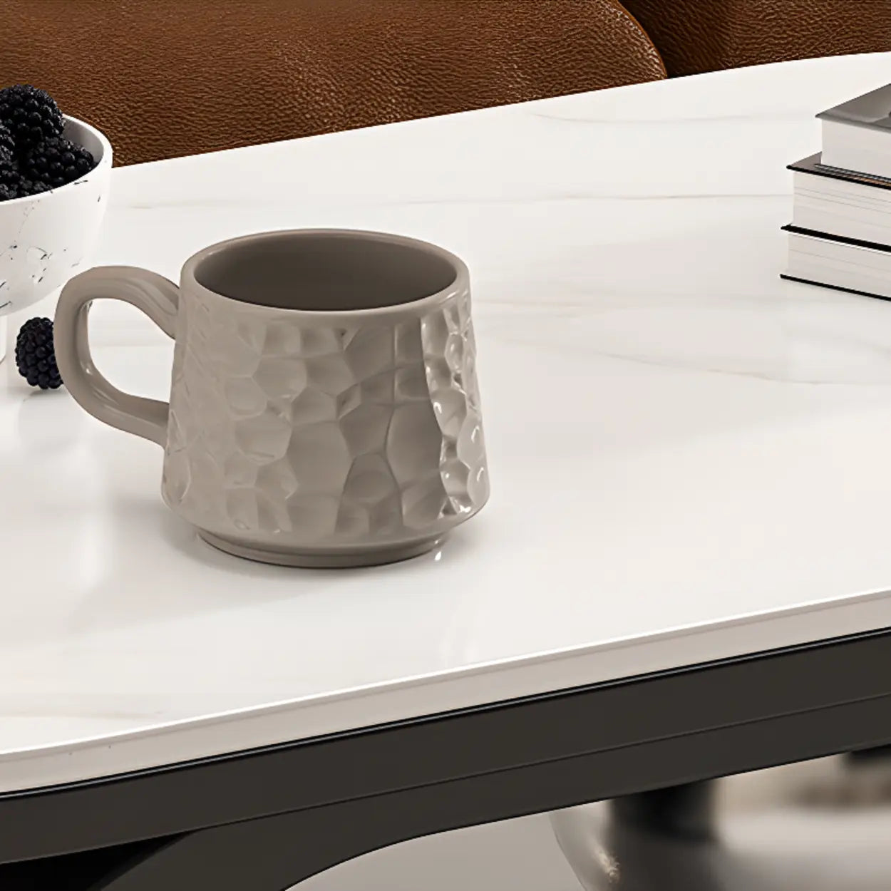 Modern Oval Stone Side Table with Casters — Black / Pandora