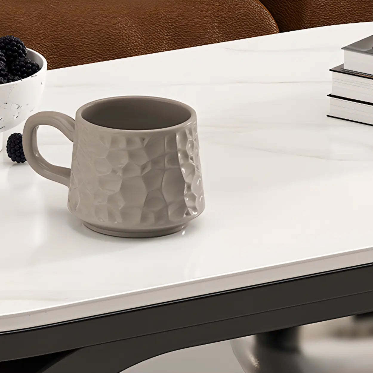 Modern Oval Stone Side Table with Casters — Black / Pandora