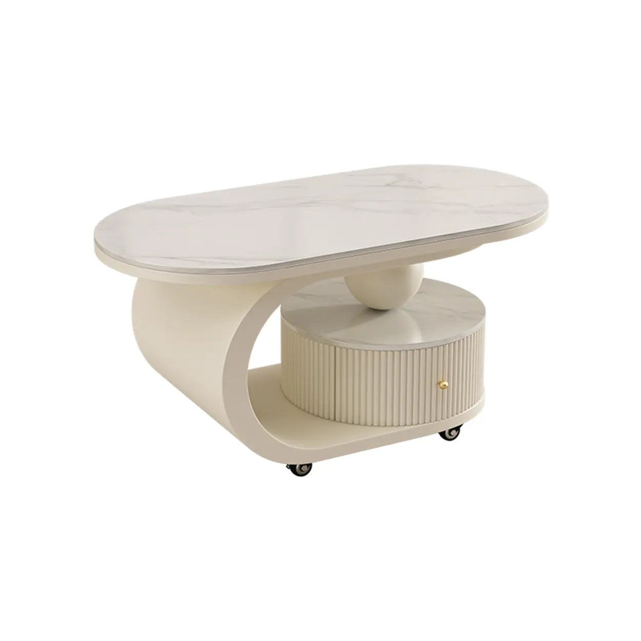 Modern Oval Stone Side Table with Casters — Black / White/Grey