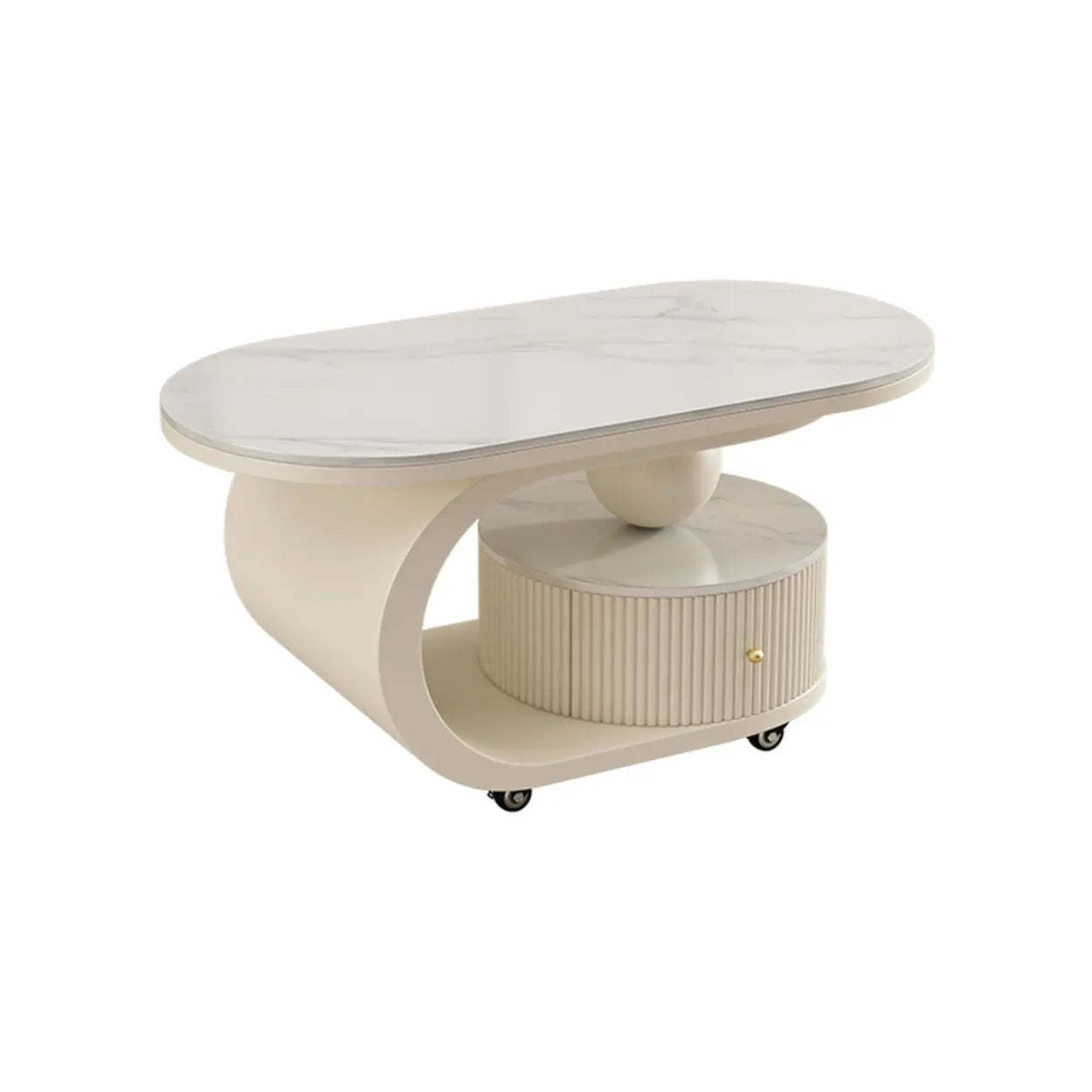 Modern Oval Stone Side Table with Casters — Black / White/Grey