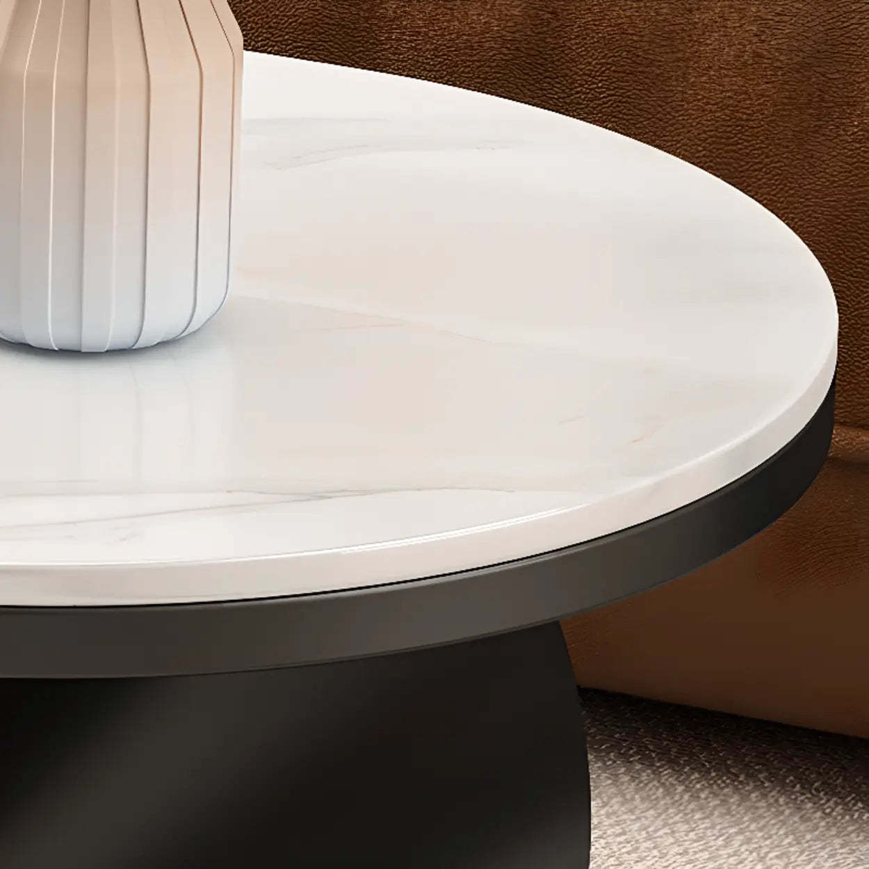 Modern Oval Stone Side Table with Casters — Black / Black/White