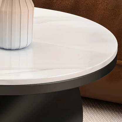 Modern Oval Stone Side Table with Casters — Black / Black/White