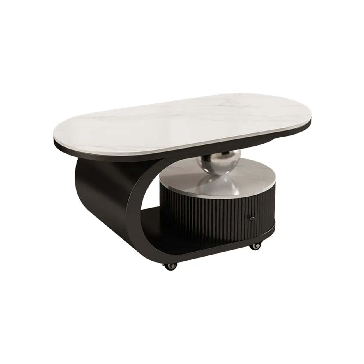 Modern Oval Stone Side Table with Casters — Black / Pandora