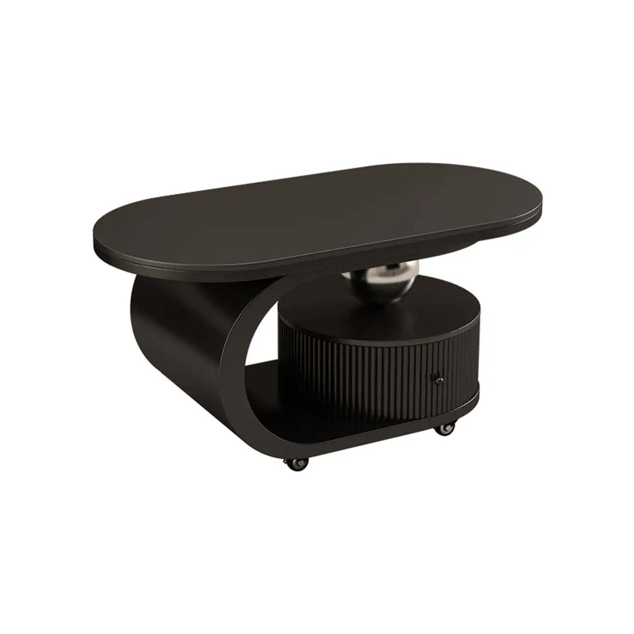 Modern oval casters coffee tables in stone — 31.5" L x 16" W x 18" H / Black / Black