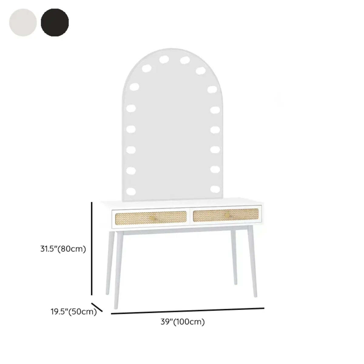 Modern Oval Timber Mirror White Makeup Vanity Set — White / Makeup Vanity & Stool & Mirror