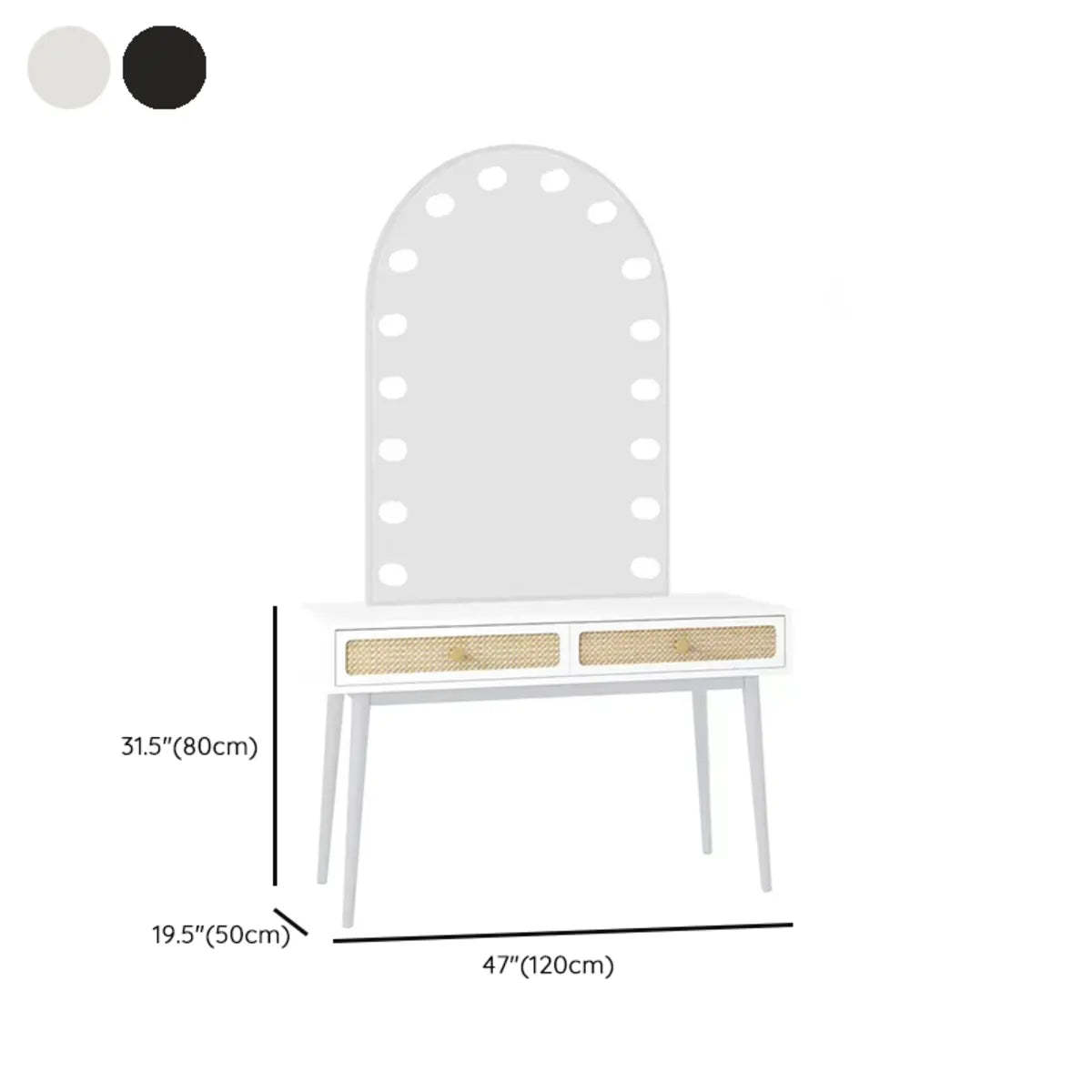Modern Oval Timber Mirror White Makeup Vanity Set — White-Black / Makeup Vanity & Mirror