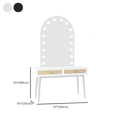 Modern Oval Timber Mirror White Makeup Vanity Set — White-Black / Makeup Vanity & Mirror
