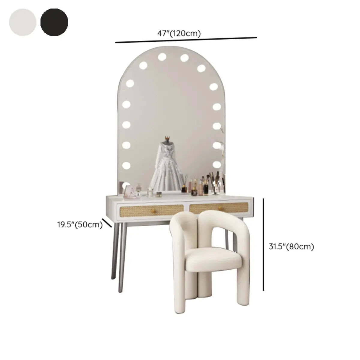 Modern Oval Timber Mirror White Makeup Vanity Set