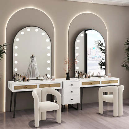 Modern Oval Timber Mirror White Makeup Vanity Set — Black / Makeup Vanity & Mirror