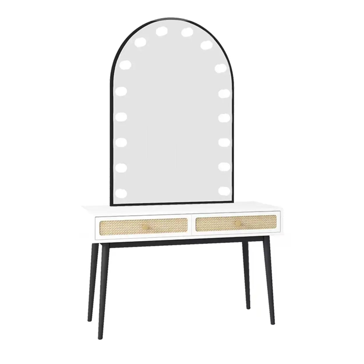 Modern Oval Timber Mirror White Makeup Vanity Set — Black / Makeup Vanity & Stool & Mirror