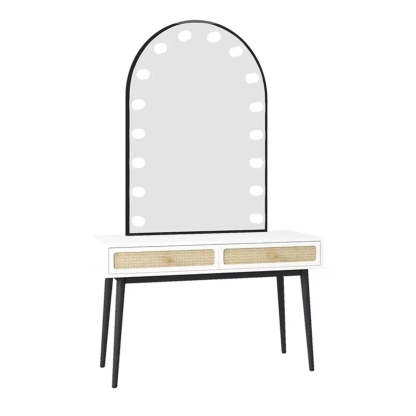 Modern Oval Timber Mirror White Makeup Vanity Set — Black / Makeup Vanity & Stool & Mirror