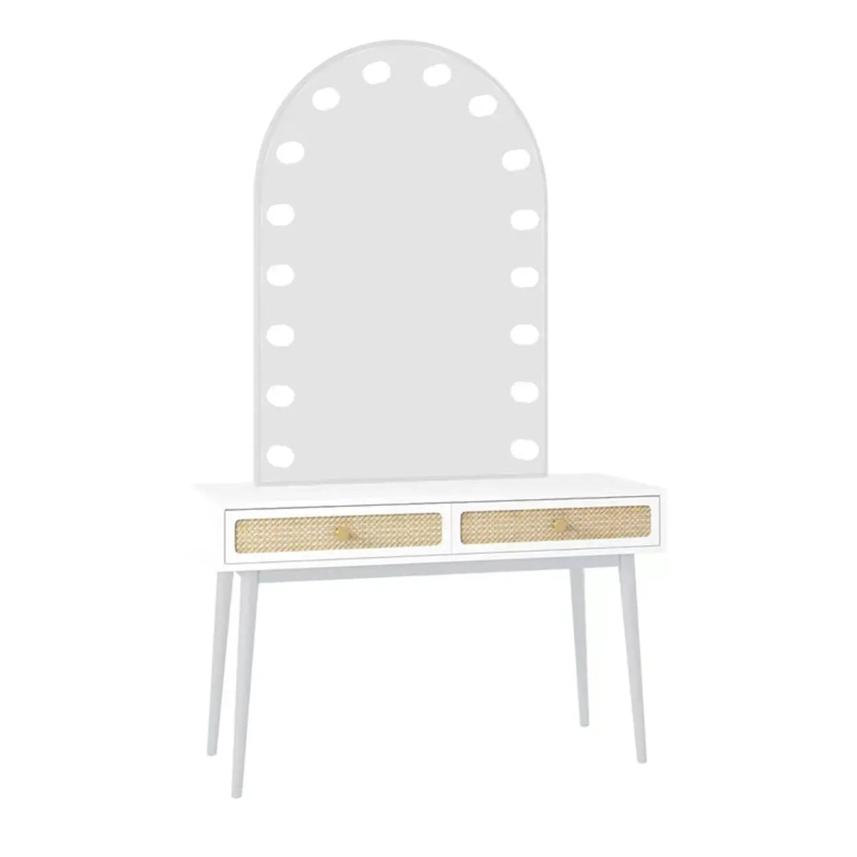Modern Oval Timber Mirror White Makeup Vanity Set — White / Makeup Vanity & Mirror
