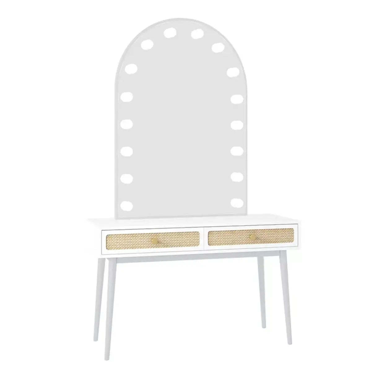 Modern Oval Timber Mirror White Makeup Vanity Set — White / Makeup Vanity & Mirror