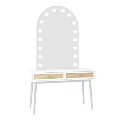 Modern Oval Timber Mirror White Makeup Vanity Set — White / Makeup Vanity & Mirror