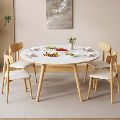 Modern Oval White Wood Self-Storing Leaf Dining Table — Without Chairs