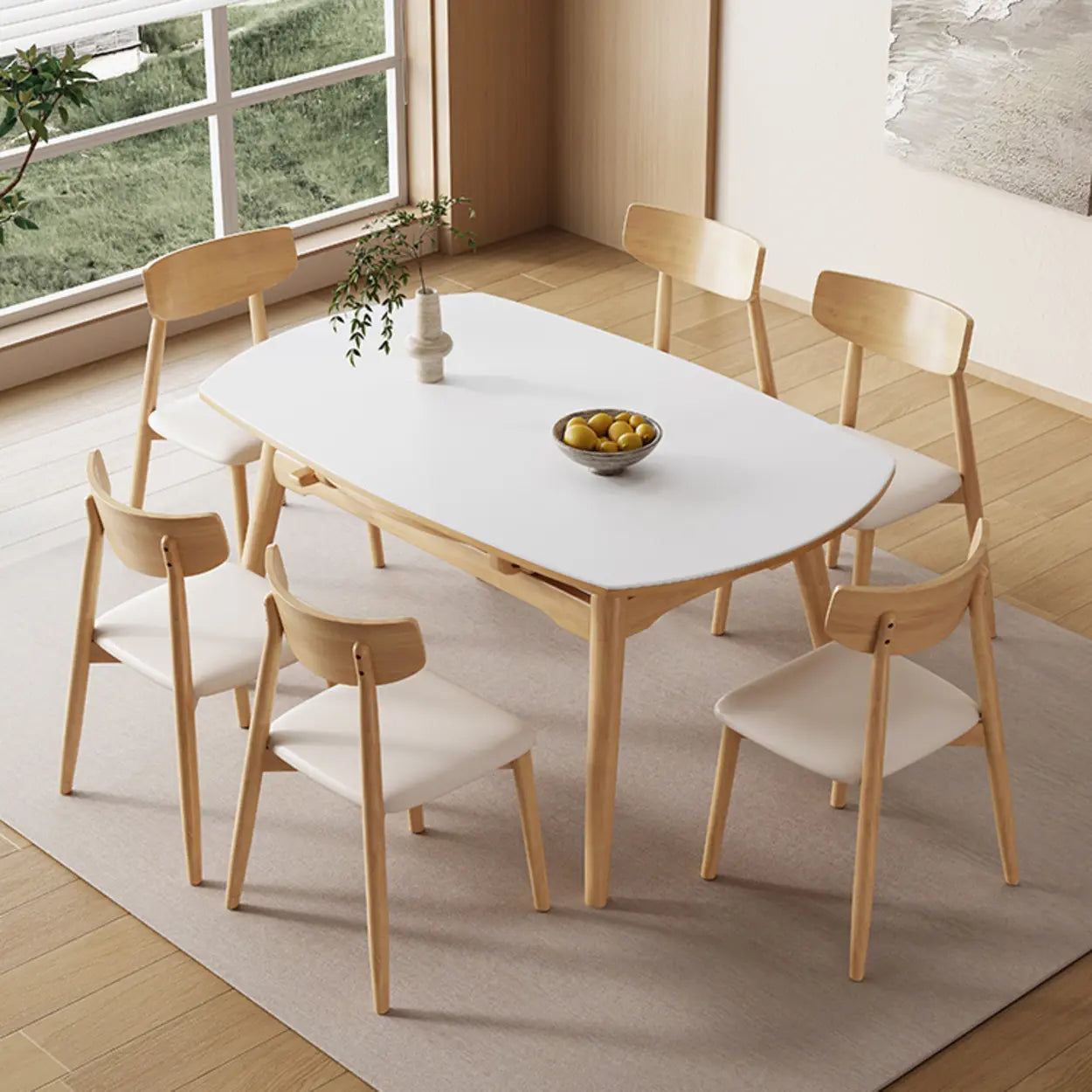 Modern Oval White Wood Self-Storing Leaf Dining Table