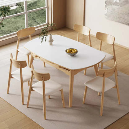 Modern Oval White Wood Self-Storing Leaf Dining Table — Without Chairs