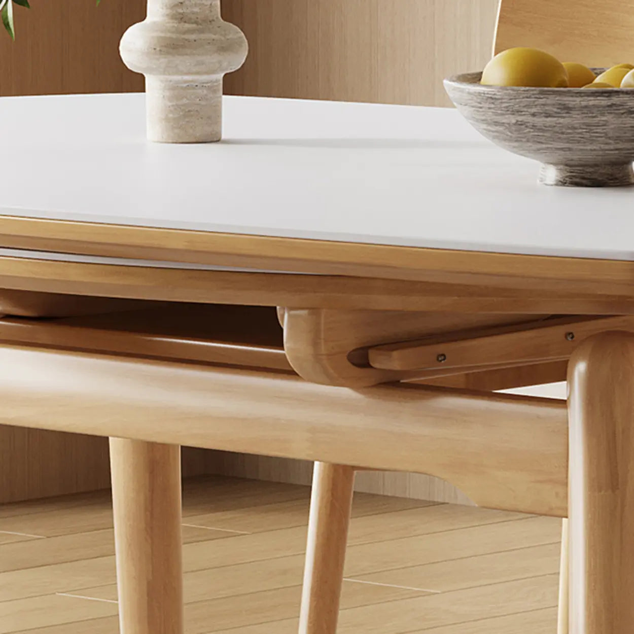 Modern Oval White Wood Self-Storing Leaf Dining Table — Without Chairs