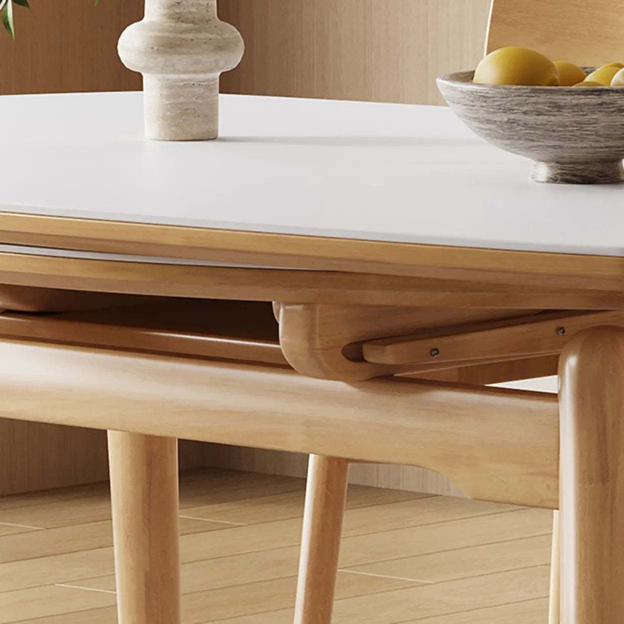 Modern Oval White Wood Self-Storing Leaf Dining Table — Without Chairs