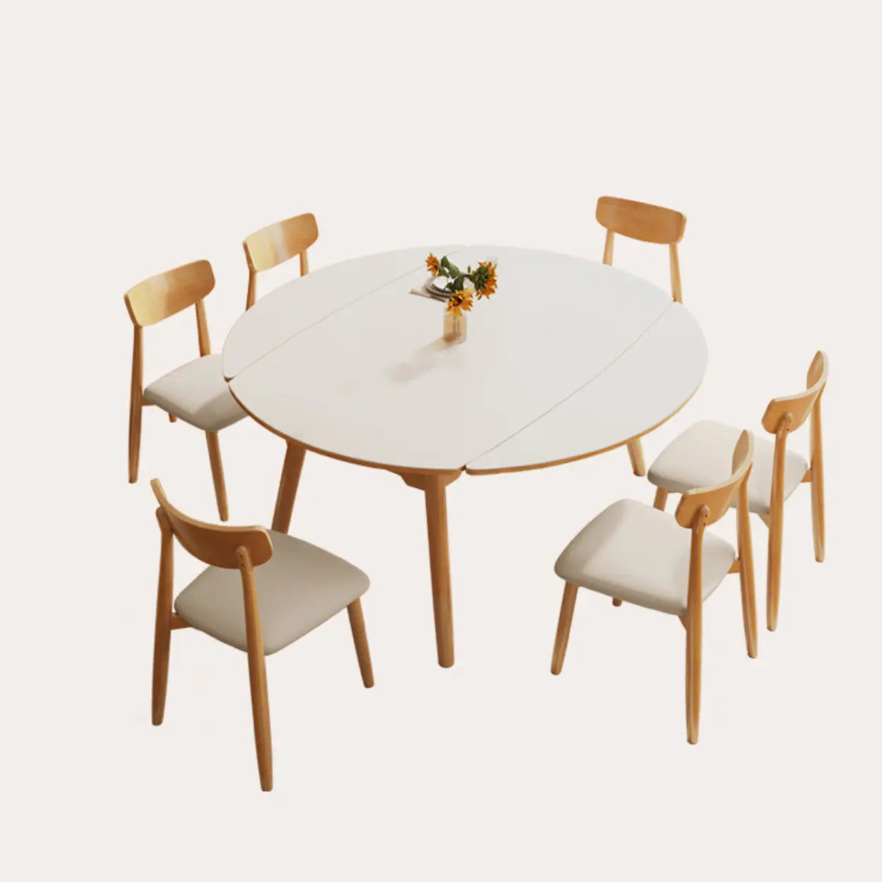 Modern Oval White Wood Self-Storing Leaf Dining Table