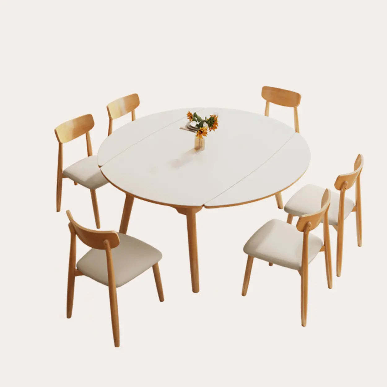 Modern Oval White Wood Self-Storing Leaf Dining Table
