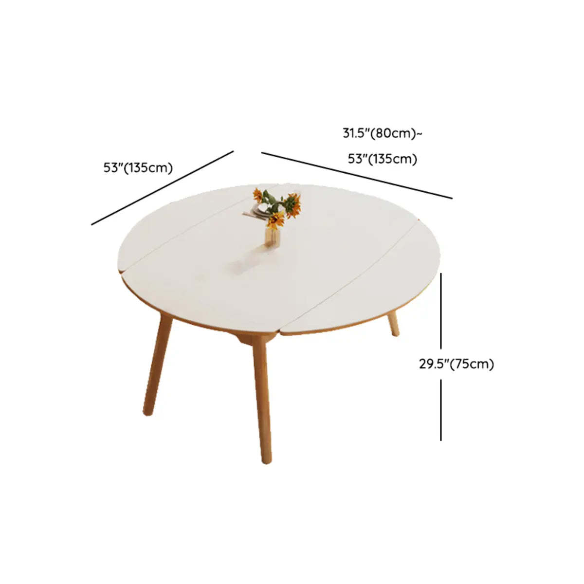 Modern Oval White Wood Self-Storing Leaf Dining Table