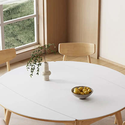 Modern Oval White Wood Self-Storing Leaf Dining Table