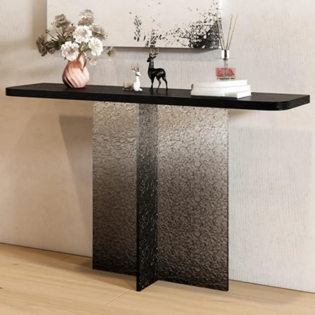 Modern Pedestal Stump Black Top Console Table