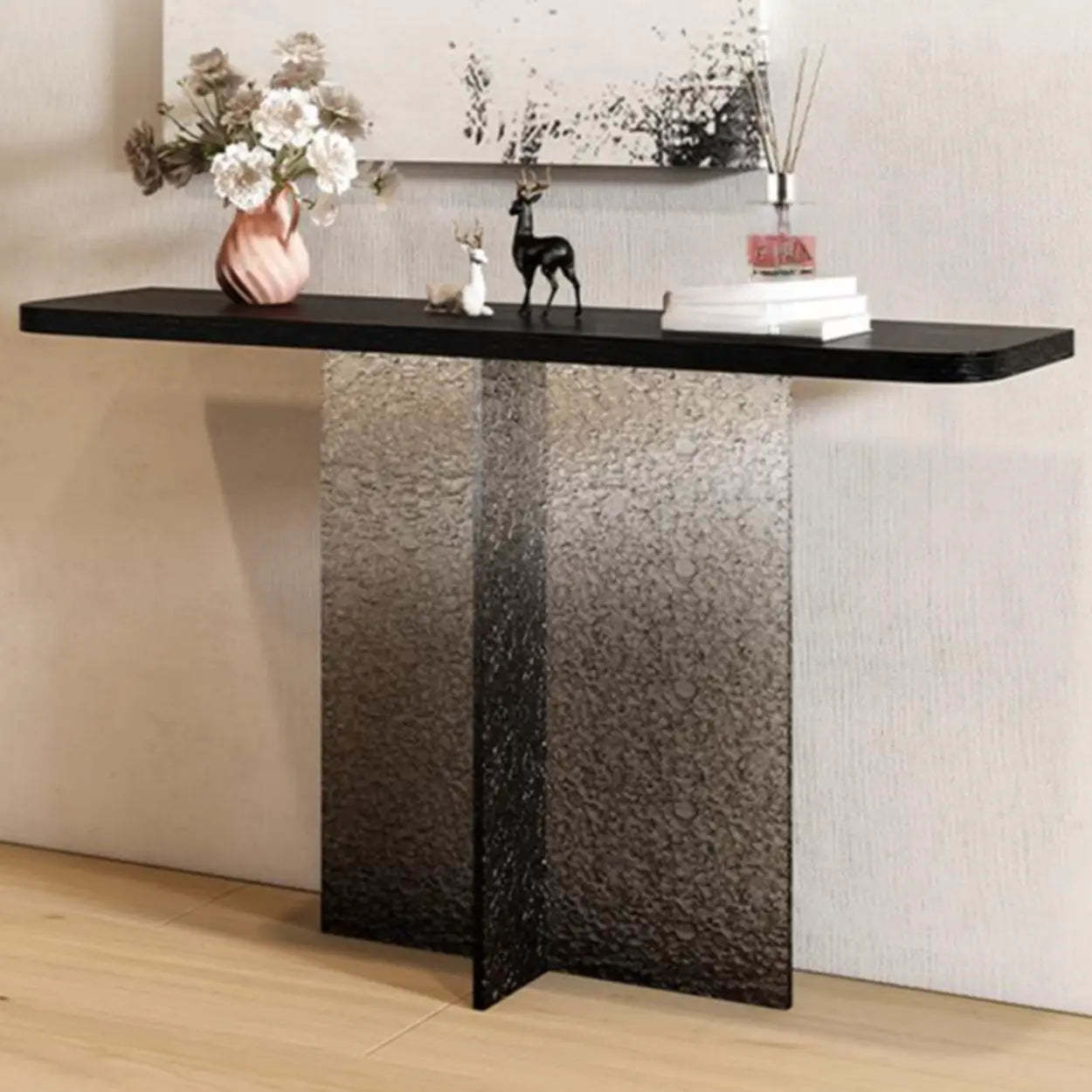 Modern Pedestal Stump Black Top Console Table — Black