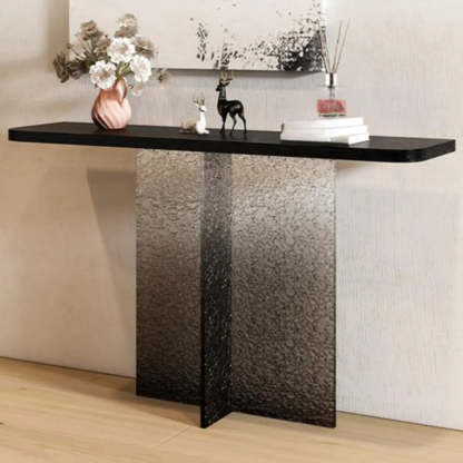 Modern Pedestal Stump Black Top Console Table — Black