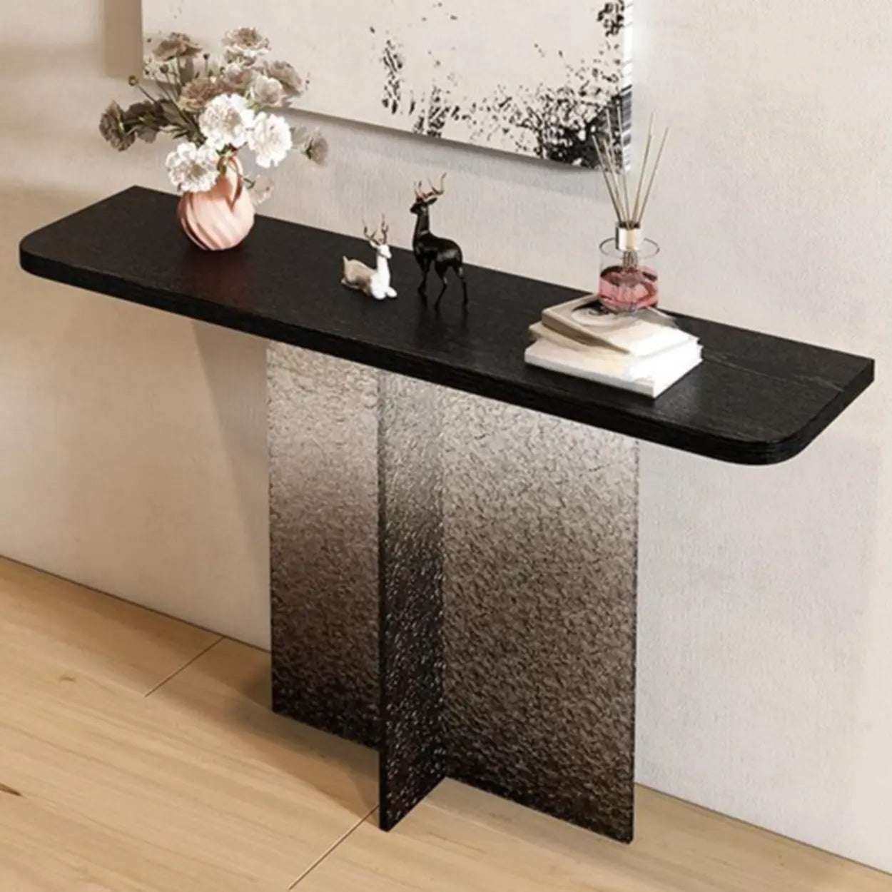 Modern Pedestal Stump Black Top Console Table — Black