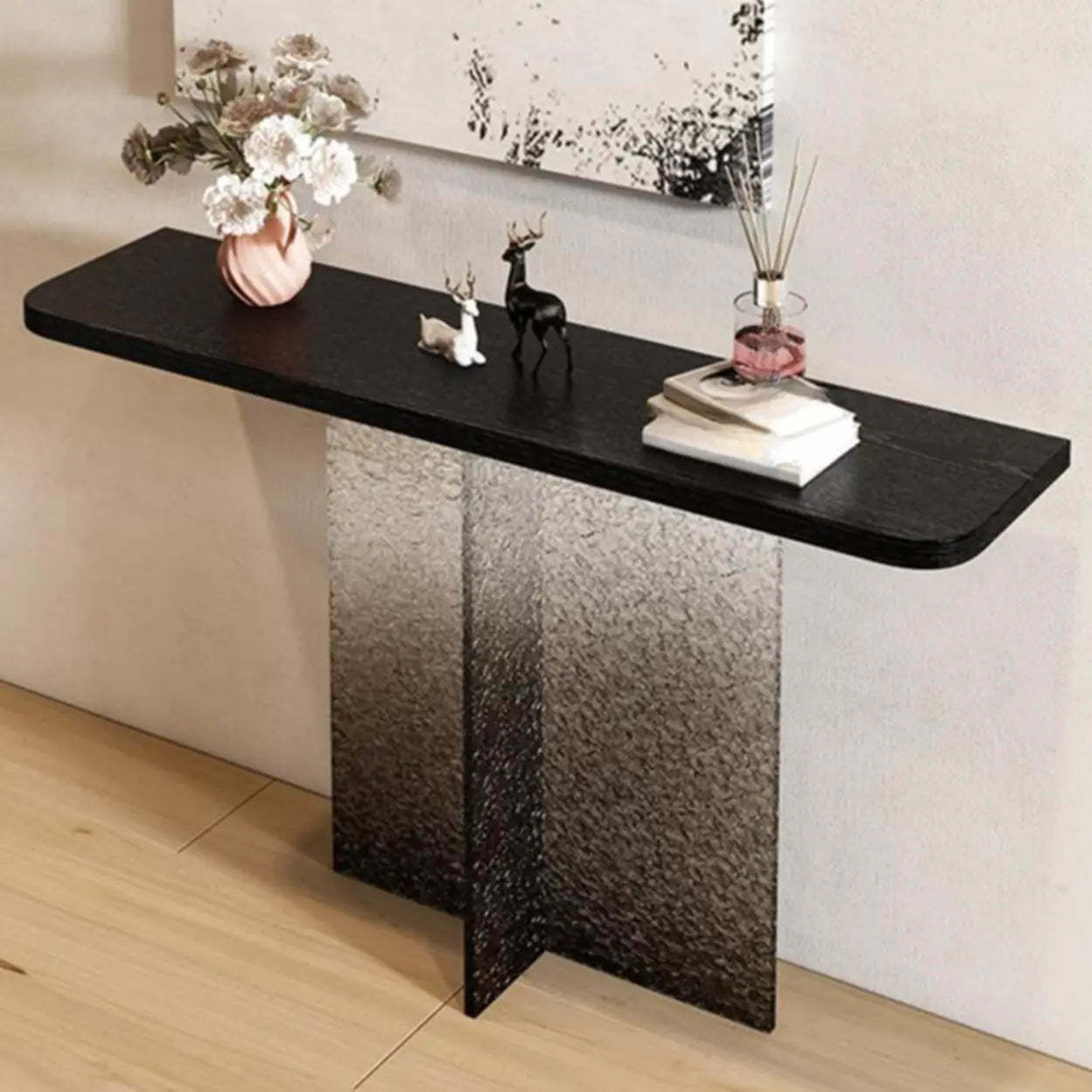 Modern Pedestal Stump Black Top Console Table — Black