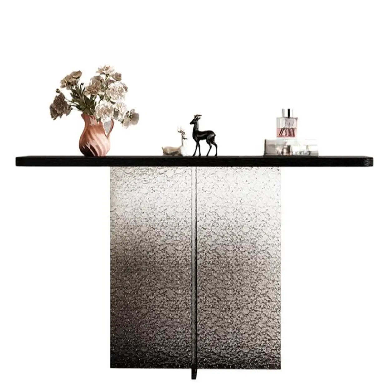 Modern Pedestal Stump Black Top Console Table — Tan
