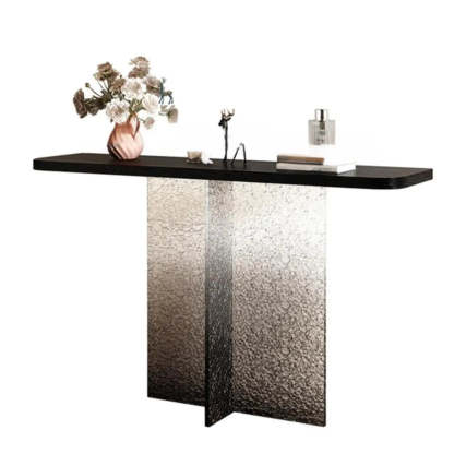Modern Pedestal Stump Black Top Console Table — Tan