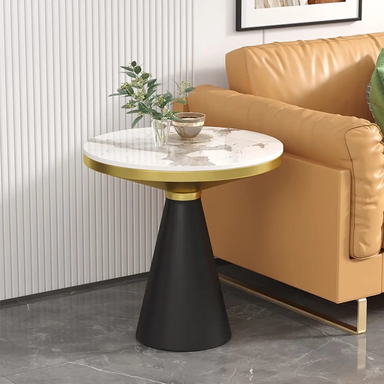 Modern Pedestal Round Sintered Stone End Table