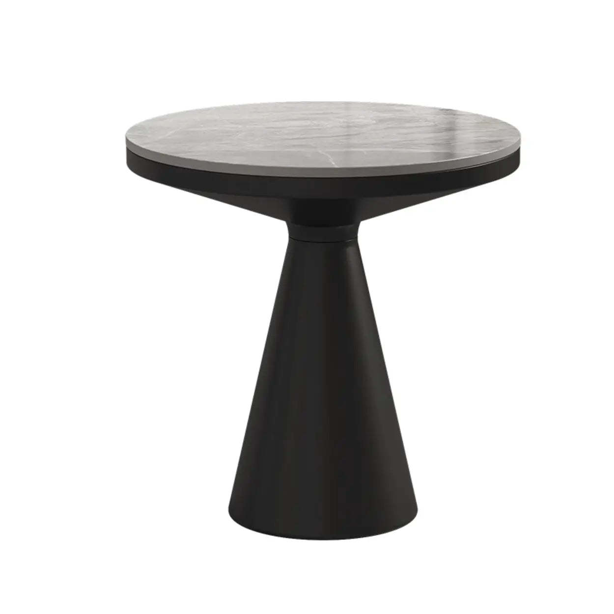Modern Pedestal Round Sintered Stone End Table — Black / Light Gray