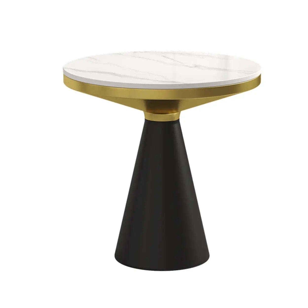 Modern Pedestal Round Sintered Stone End Table — Black / Black/ Gold