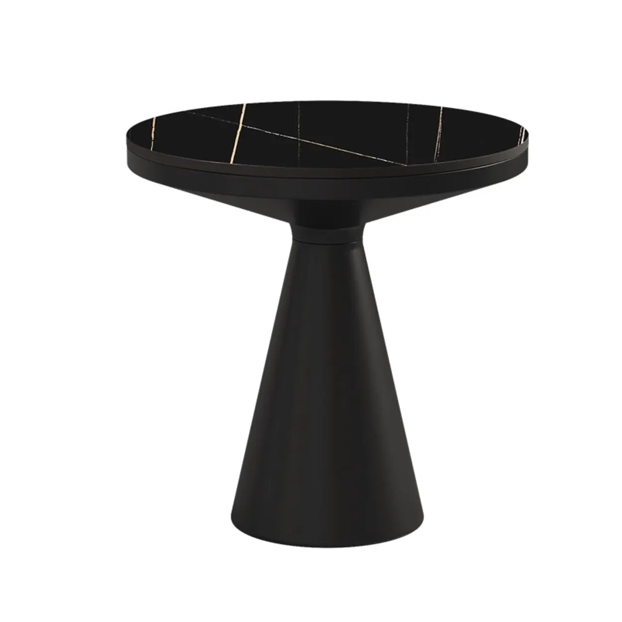 Modern Pedestal Round Sintered Stone End Table — Black / White