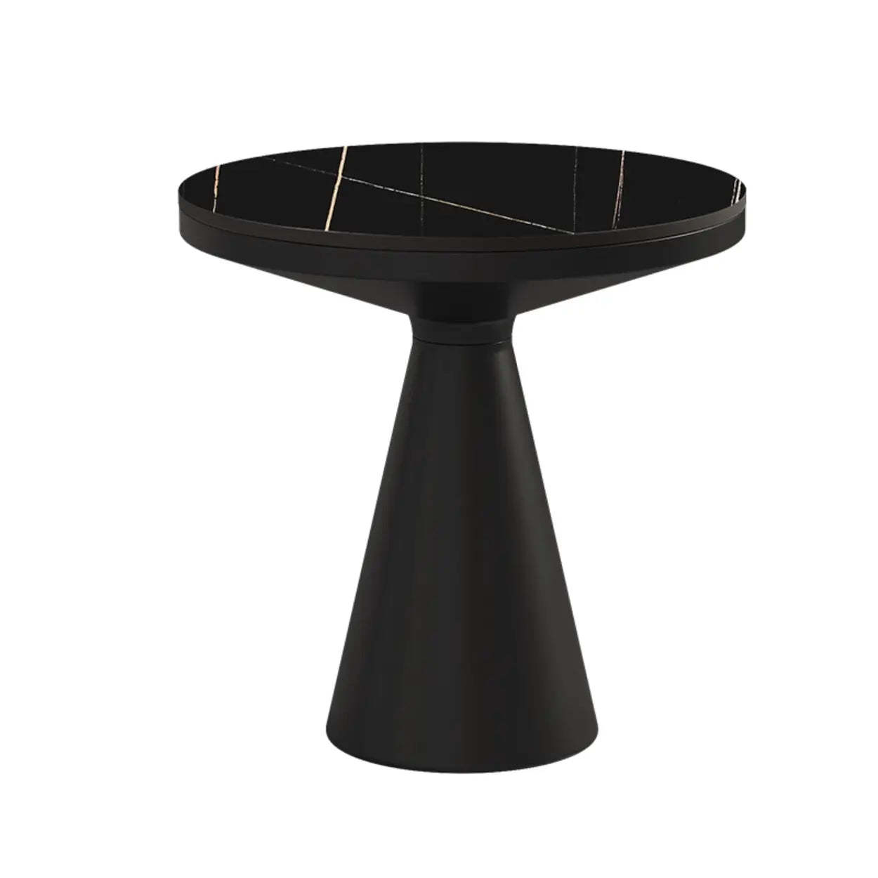 Modern Pedestal Round Sintered Stone End Table — Black / White