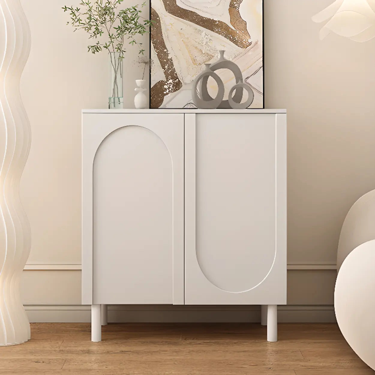 Modern Pink Wood 3-Door Shoe Cabinet — Orange