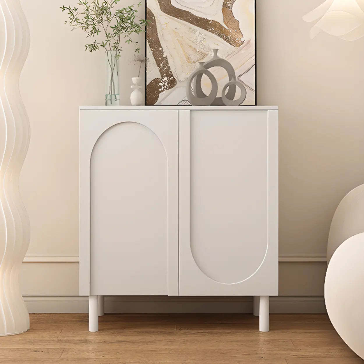 Modern Pink Wood 3-Door Shoe Cabinet — Orange