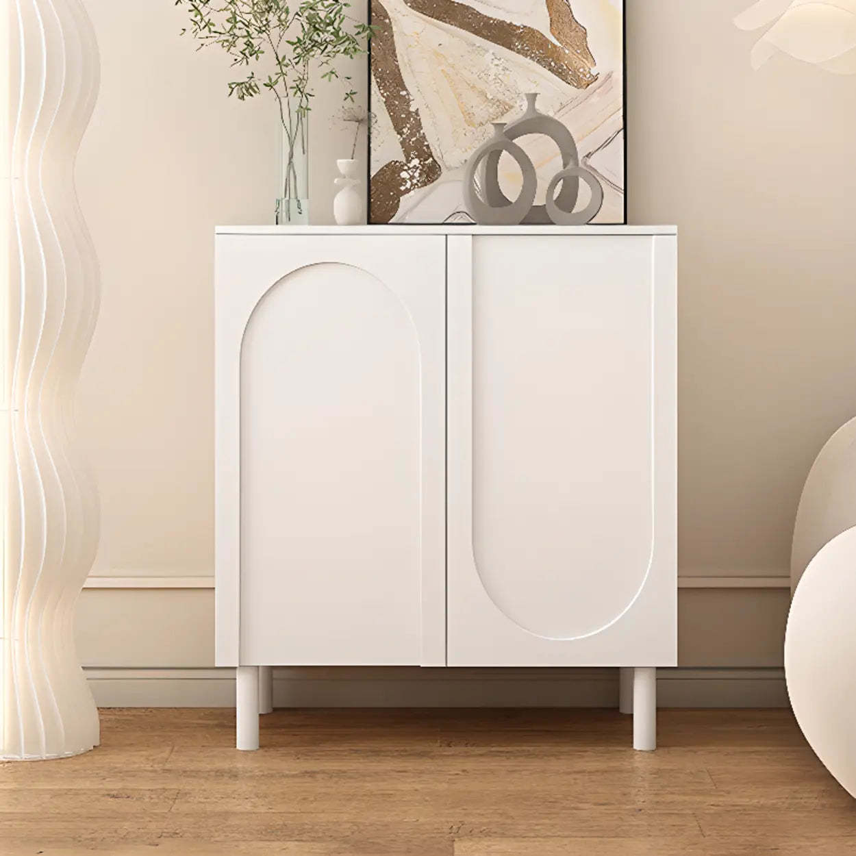 Modern Pink Wood 3-Door Shoe Cabinet — White