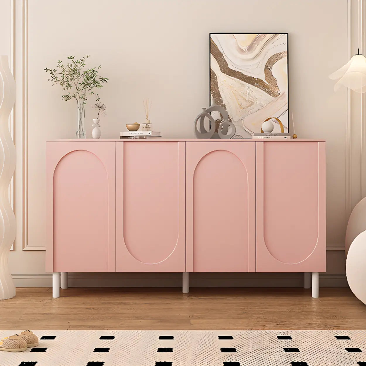 Modern Pink Wood 3-Door Shoe Cabinet — Butter Yellow